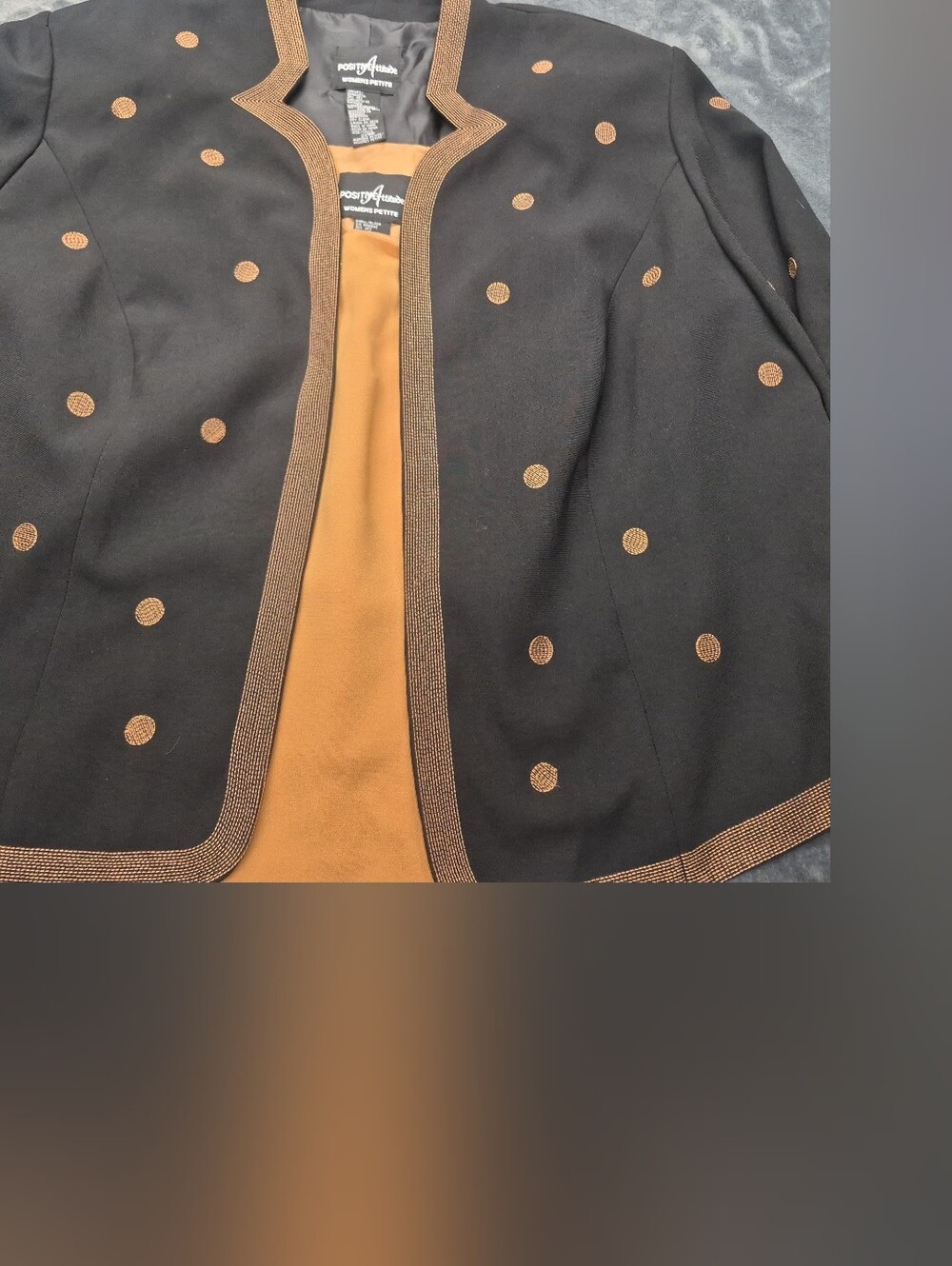 Positive Attitude Blouse Collarles Open Front Blazer Metalic Trim 22w Pettit